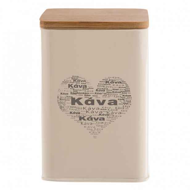 Orion Plechová Dóza plech/dřevo 9,5x9,5x14 cm KÁVA SRDCE