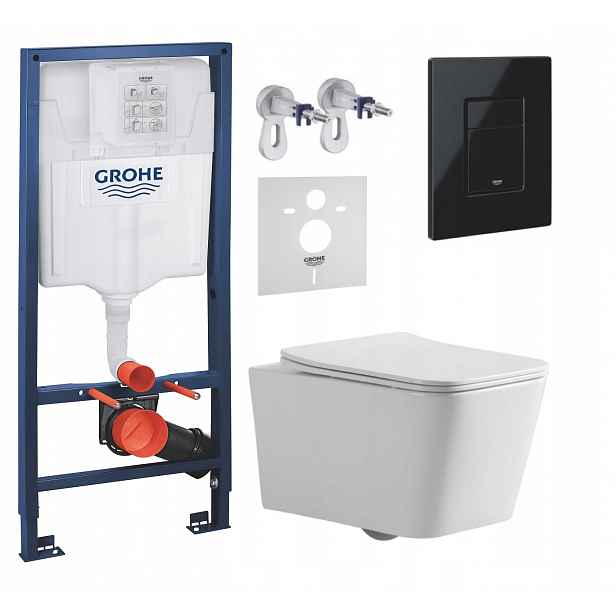 Podomítkový Wc set Grohe s mísou Bilovec s tlačítkem, černý lesk