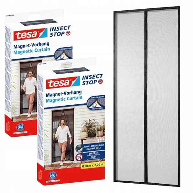 Tesa Moskytiéra magnetická na dveře síť s magnety černá 0,9 x 2,1 m x2