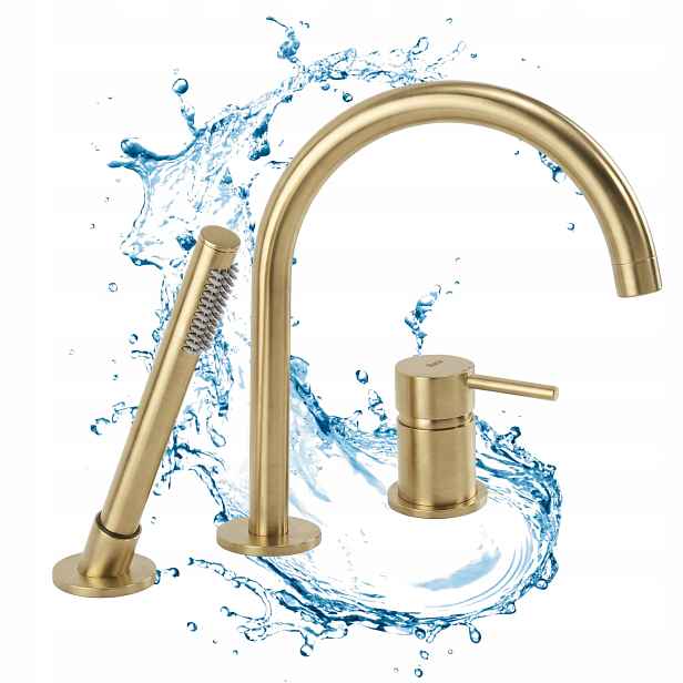 Vanová baterie 3 otvory Zlatá kartáčovaná se stříkáním Lungo Rea