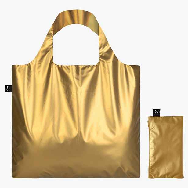 Skládací nákupní taška s taštičkou LOQI METALLIC Matt Gold