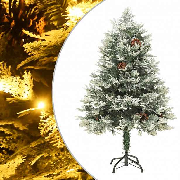 vidaXL Vánoční stromek s LED a borovými šiškami zelený 150 cm PVC a PE
