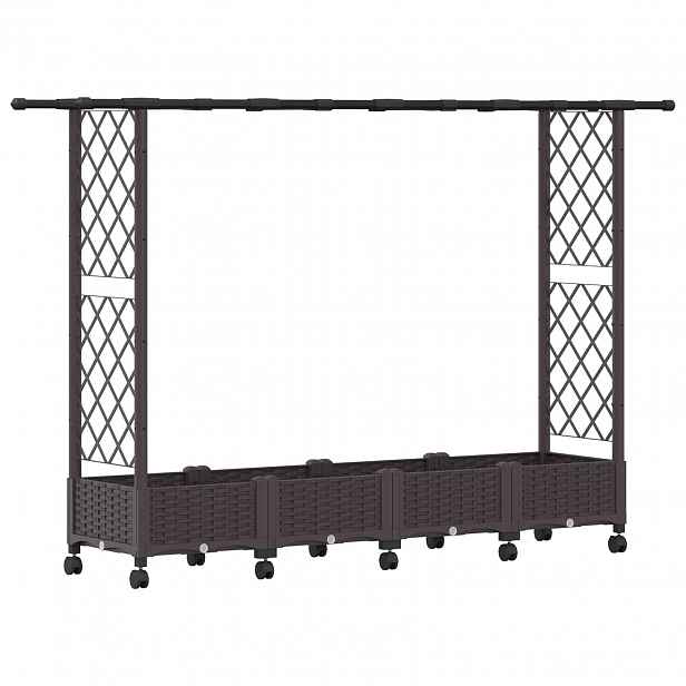 vidaXL Vyvýšený záhon s treláží a střechou Hnědá 203 x 40 x 127 cm PP