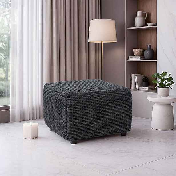 Super strečové potahy  RUBINIA antracitová taburet (40 - 60 cm)