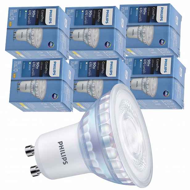6 x Led žárovka GU10 Philips 6,7W 100W 670lm Teplá 3000k 60° Silná sada