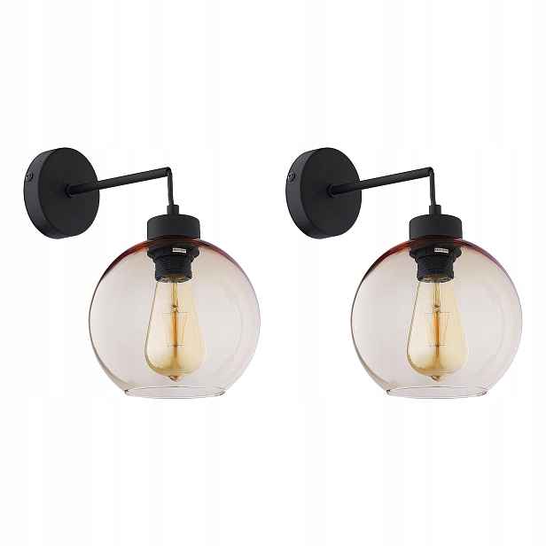 Tk Lighting Sada 2x Nástěnné svítidlo Černé Cubus Kovové Sklo E27 Nastavitelné pro
