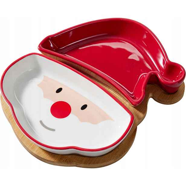Vánoční keramické misky na bambusovém tácu Santa 18 cm, H&l