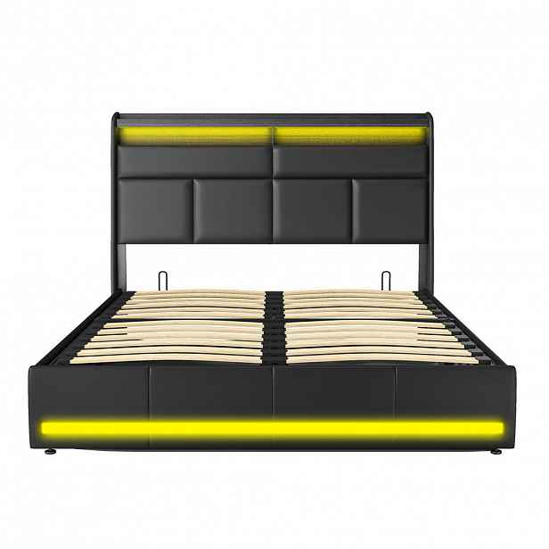 SHOPENTRA ČALOUNĚNÁ postel 160/200 cm černá s boxem a USB porty