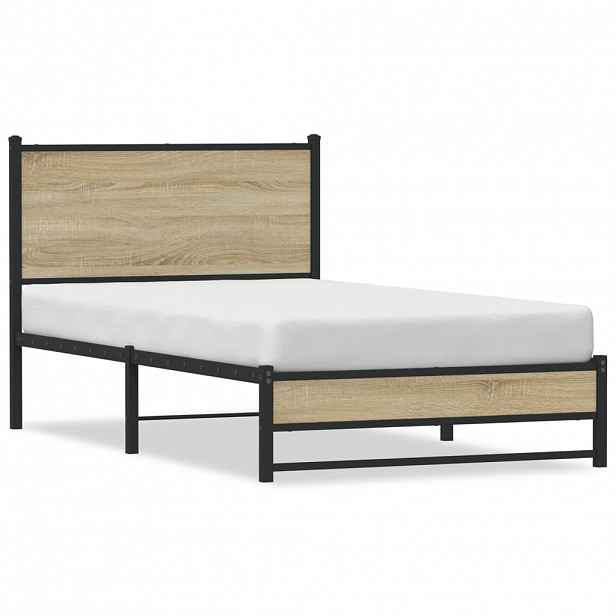 vidaXL Kovový rám postele bez matrace dub sonoma 100 x 200 cm