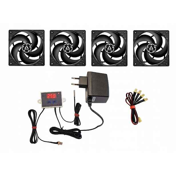 4 ventilátory 120mm s teploměrem Automatické zapínání Termostat