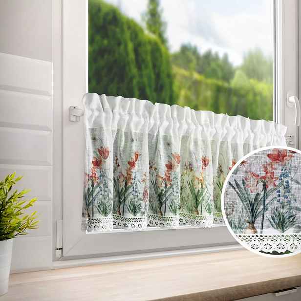Dekorační krátká vitrážová záclona do kuchyně FLOWERS 150x30 cm MyBestHome