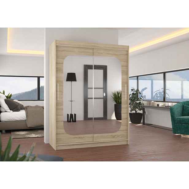 Šatní skříň se zrcadlem 150 cm QUELA - dub sonoma