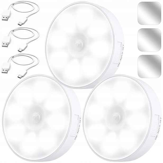 3X Led Lampička Sada Schodišťových Světel S Pohybovým Senzorem Noční Do Skříně