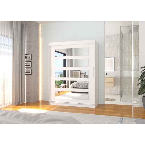 Šatní skříň se zrcadlem 150 cm HAVARA - bílá