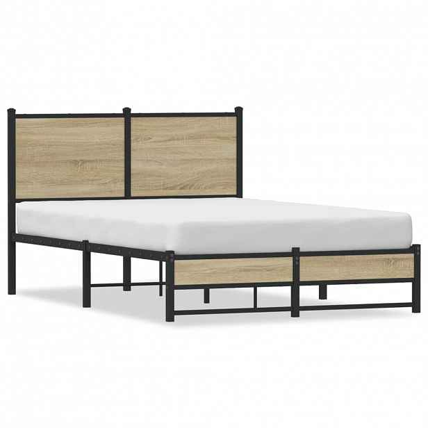 vidaXL Kovový rám postele bez matrace dub sonoma 120 x 190 cm