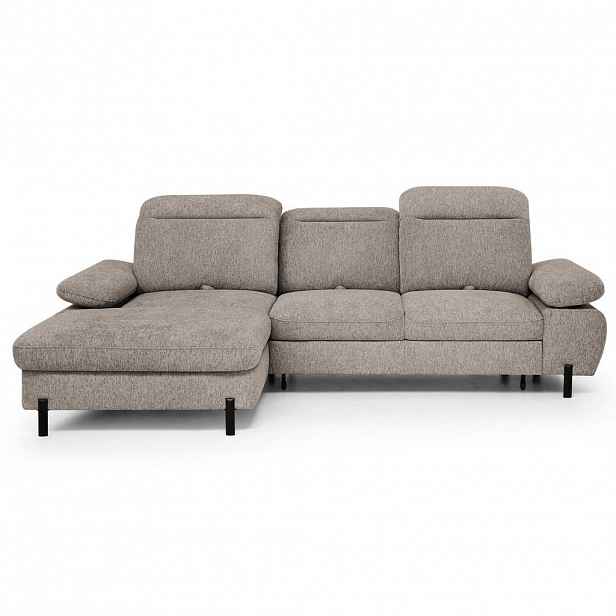 Beautysofa ROZKLÁDACÍ ROHOVÁ SEDACÍ SOUPRAVA Sora Mini s nastavitelnými opěrkami hlavy a funkcí spaní, žinylková látka, světle hnědá, levá