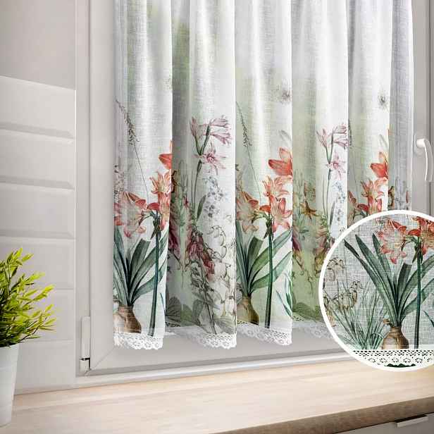 Dekorační krátká vitrážová záclona do kuchyně FLOWERS 150x90 cm MyBestHome