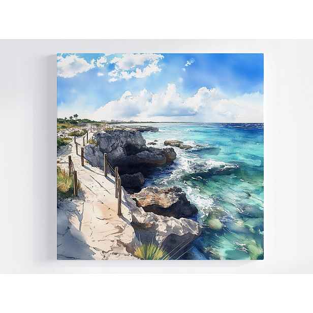 Obraz Na Plátně Canvas Krajina Turkus Oceán Pláž Skály Útes Grota 50x50