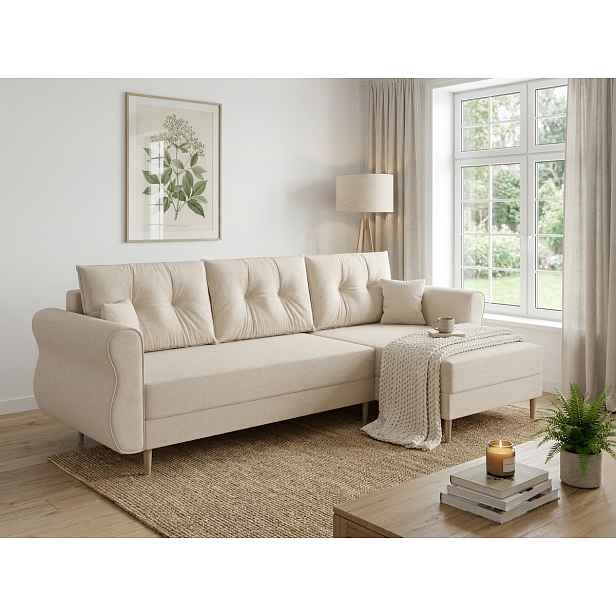 Rozkládací oboustranná sedací souprava do L SILVIANO 230x140 cm, krémová