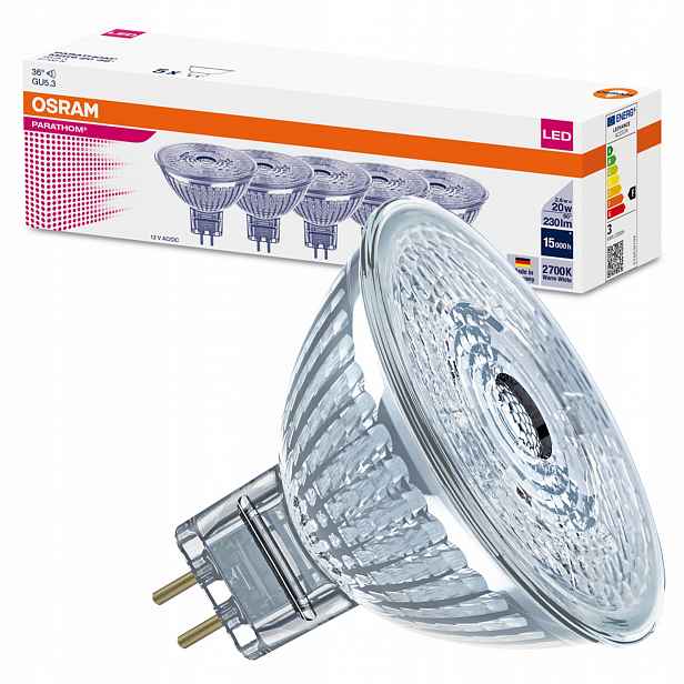 5x Led žárovka MR16 Reflektor GU5.3 2.6W 20W 230lm 2700K Parathom Osram