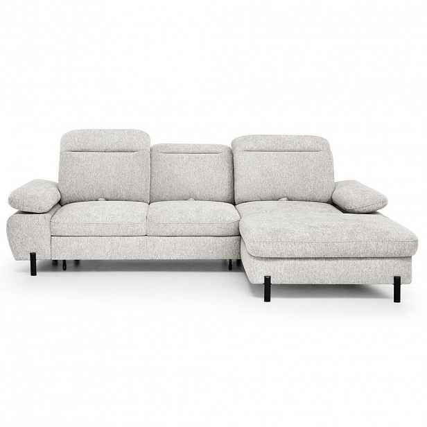 Beautysofa ROZKLÁDACÍ ROHOVÁ SEDACÍ SOUPRAVA Sora Mini s nastavitelnými opěrkami hlavy a funkcí spaní, žinylková látka, béžová, pravá