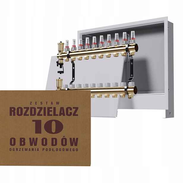 Rozdělovač pro mosaznou podlahu 10-okruhový a podomítkový box, bílý