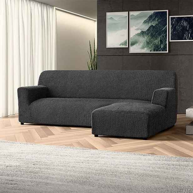 Bielastické potahy COSTINA antracit sedačka s otomanem vpravo (š. 170 - 300 cm)