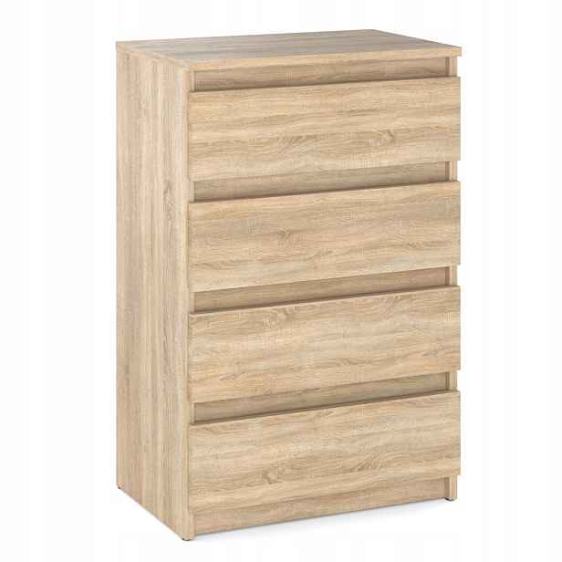 Komoda Dub Sonoma Se 4 Zásuvkami 60 CM, Moderní Prostorná Skříňka Do Obývacího Pokoje