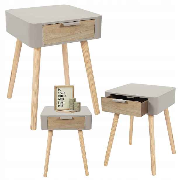 Noční stolek Wendy se zásuvkou taupe, moderní do ložnice, styl Loft