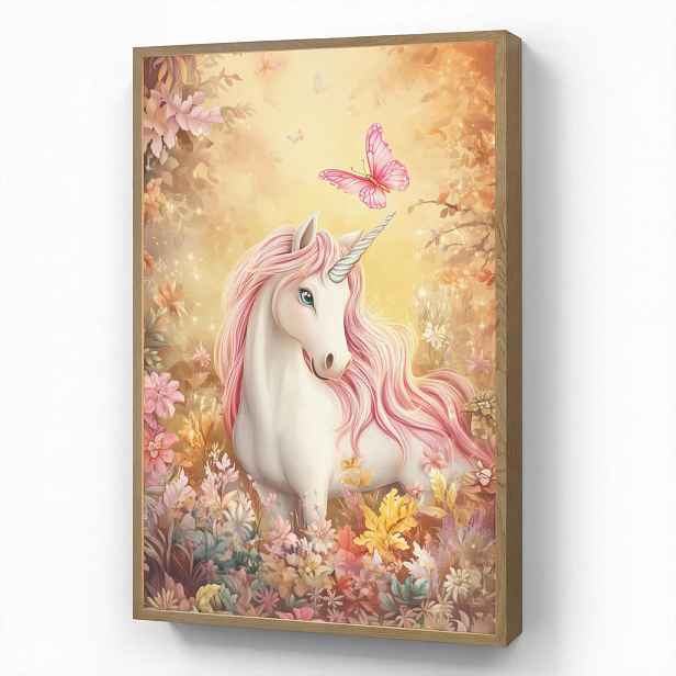 OnlyWow NÁSTĚNNÁ LAMPA S AKUMULÁTOREM Jednorožec - Květiny - Motýl - Růžová 60x90 cm