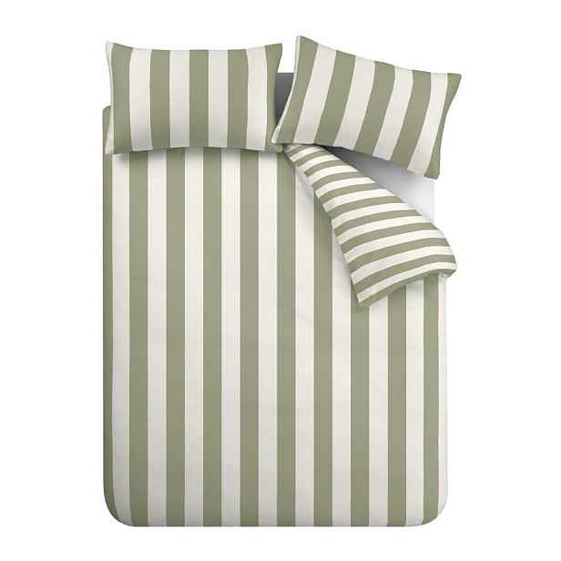 Prodloužené zeleno-krémové povlečení na dvoulůžko 230x220 cm Cove Stripe – Catherine Lansfield