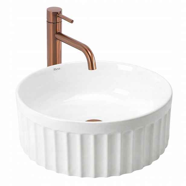 Umyvadlo Na Desku Rýhované Rea Duo White Bílý Lesk Kulaté 38 cm
