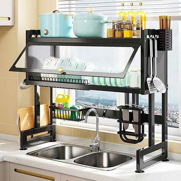 Verk 07379 Multifunkční sušák na nádobí nad dřez, 2 úrovně, 65 cm, černý