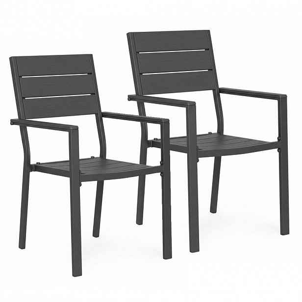 Sada 2 zahradních židlí na terasa balkon ocel Hdpe šedé MultiGarden Mul