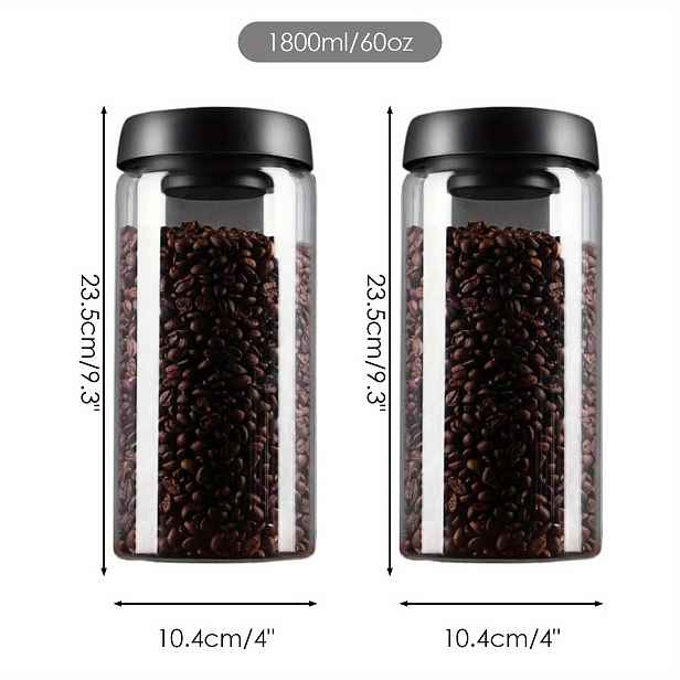 TEMU Komerční , Sada 2 vzduchotěsných úložných boxů, Kuchyňský úložný box, Vakuový zásobník, 900 ml / 1200 ml / 1800 ml. Vhodné pro bonbóny, kávové