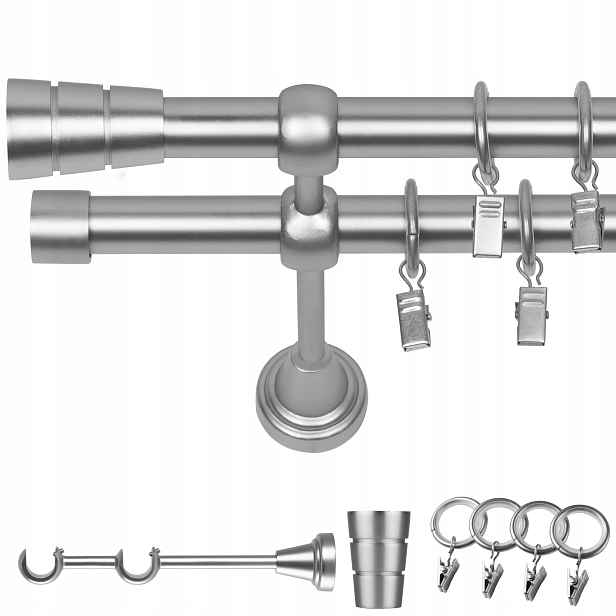 Garnýž Kovový Dvojitý 120 CM 19/19 MM Chrom Mat Válec Kolečka Na Žabky