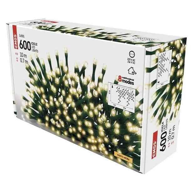 Led vánoční rampouchy, 10 m, venkovní i vnitřní, teplá bílá, programy