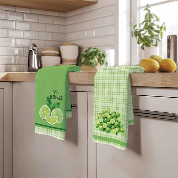 TEMU 2 ks Kuchyňské utěrky jemného vlákna, zelené akvarelové citronové absorpční měkké utěrky, víceúčelové ručníky/utěrky na nádobí, vhodné do