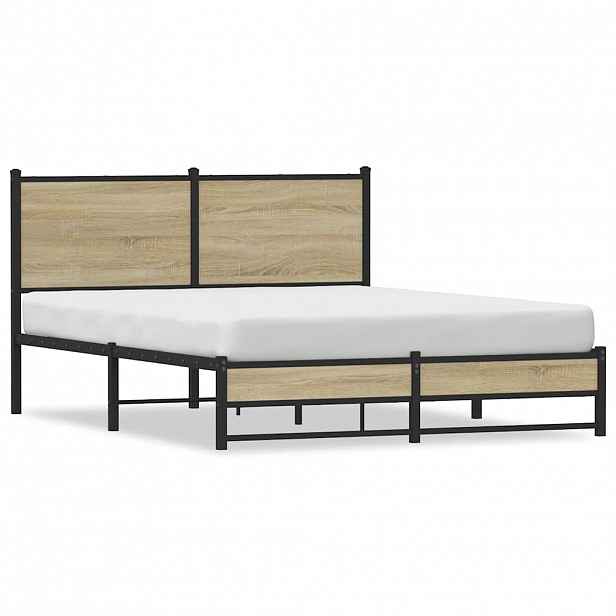 vidaXL Kovový rám postele bez matrace dub sonoma 150 x 200 cm