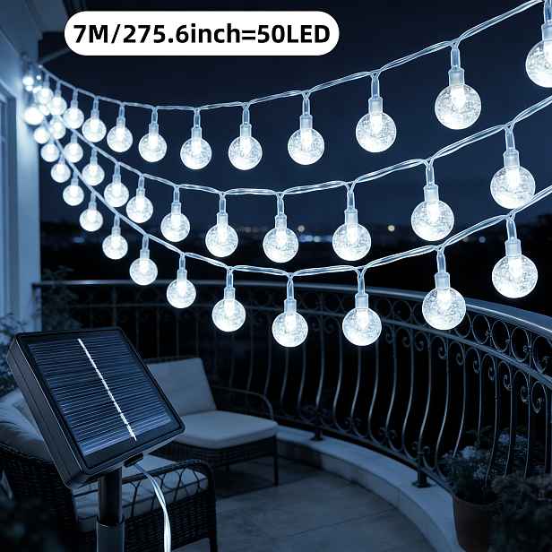 TEMU IP65, 200/100/50/20LED Solární bublinková koule, bílý venkovní světelný řetěz, pohádkové světlo, bublinkový řetězové světlo, křišťálová koule,