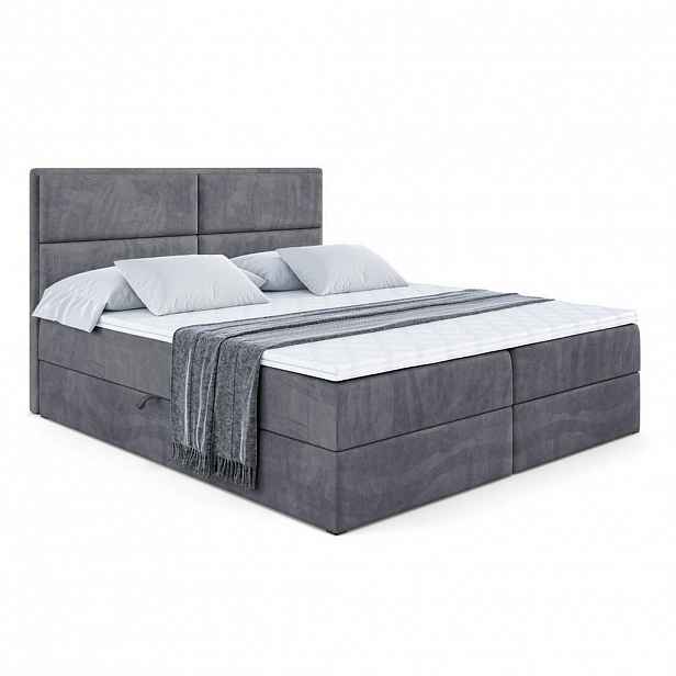 ALTDECOR AMERICKÁ postel s matrací H4 a lamelovým roštem – AURA – 200 x 200 – H4 – tmavě šedá