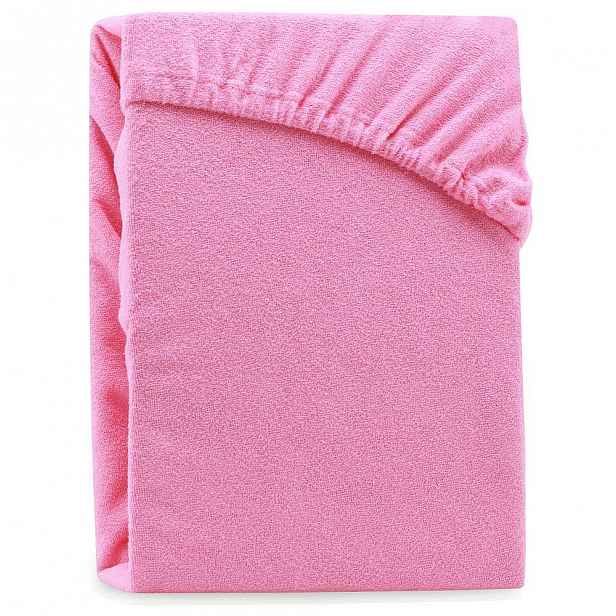 Růžové elastické prostěradlo na dvoulůžko AmeliaHome Ruby Pink, 220-240 x 220 cm