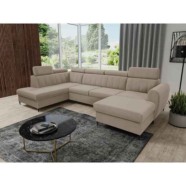 Sedačka na každodenní spaní do U LAKEWAY XL - béžová, pravý roh