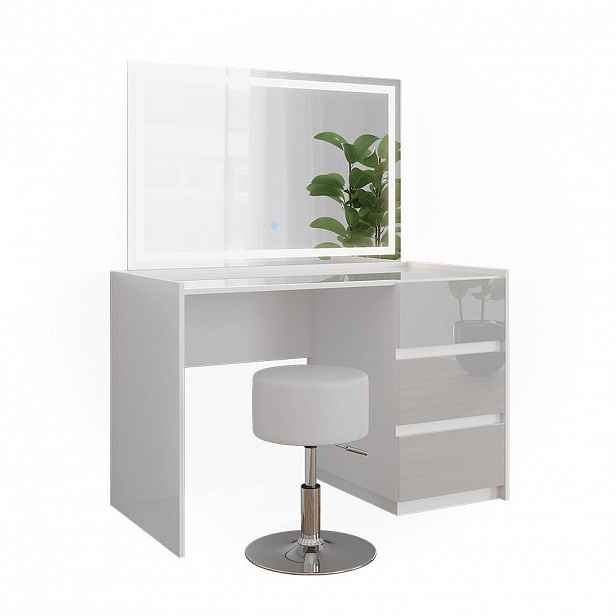 Vicco TOALETNÍ STOLEK Marla Bílá vysoký lesk 120 cm se zrcadlem LED a stoličkou