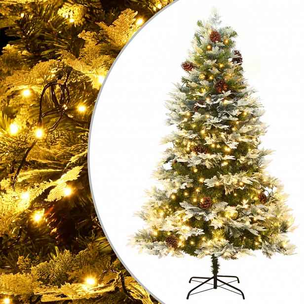 vidaXL Vánoční stromek s LED a borovými šiškami zelený 195 cm PVC a PE