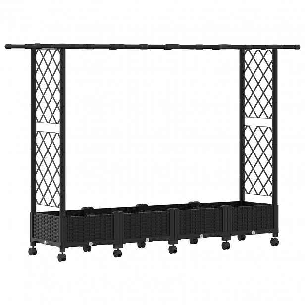 vidaXL Vyvýšený záhon s treláží a střechou Černá 203 x 40 x 127 cm PP