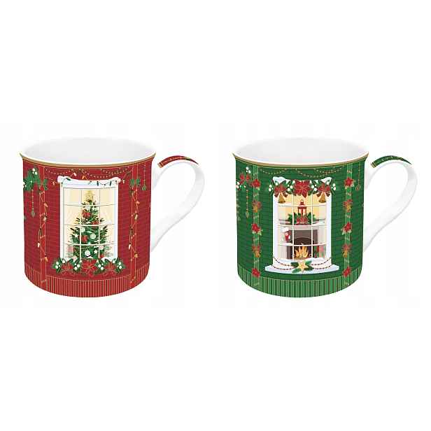 Sada 2 porcelánových vánočních hrnků 300 ml Vánoční sada