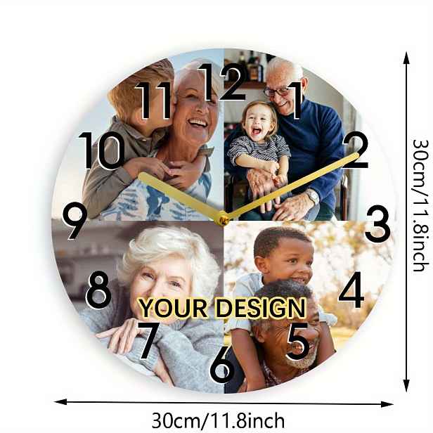 TEMU Personalizované nástěnné hodiny fotografiemi a , elegantní černé číslice, vlastní ciferník, dřevěná tiskařská, do obývacího pokoje, rodinné