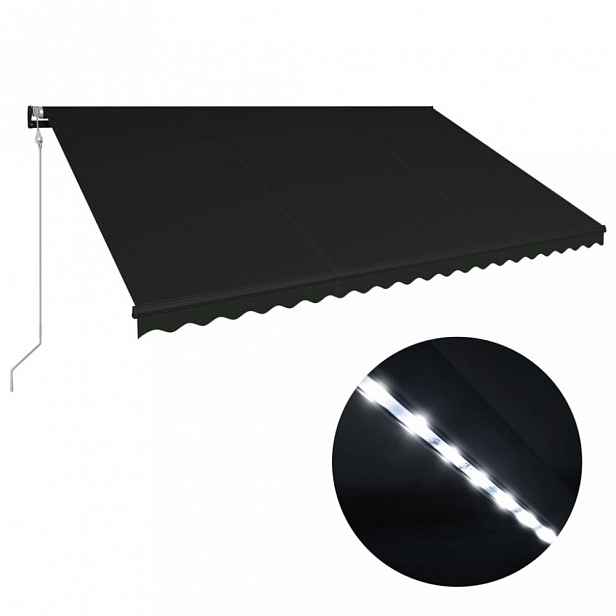 Zatahovací markýza se senzorem větru a LED světlem 500x300 cm Dekorhome Antracit