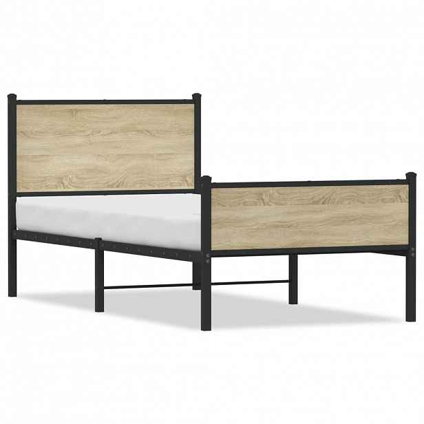 vidaXL Kovový rám postele bez matrace dub sonoma 75 x 190 cm
